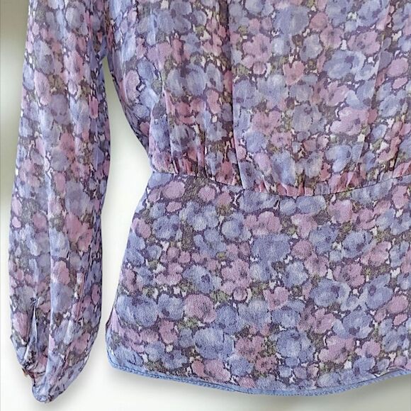 Calypso St. Barth 100% Silk Women's Medium Purple Button Up Peplum Blouse Top - Picture 7 of 12